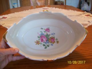 Porcelain Oblong Vtg.  Gold Accented & Spring Floral Scalloped Centerpiece Bowl 3