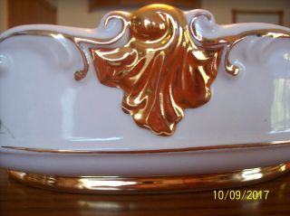 Porcelain Oblong Vtg.  Gold Accented & Spring Floral Scalloped Centerpiece Bowl 4