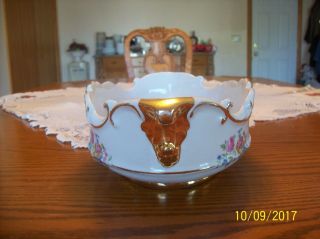 Porcelain Oblong Vtg.  Gold Accented & Spring Floral Scalloped Centerpiece Bowl 5