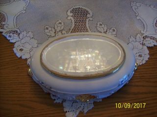 Porcelain Oblong Vtg.  Gold Accented & Spring Floral Scalloped Centerpiece Bowl 7