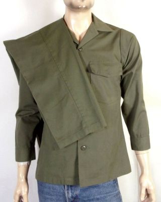 Vtg 70s Post Vietnam Era Us Army Sateen Uniform Shirt & Pants S 14.  5 / 32 X 35