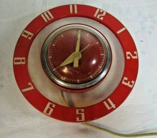 Vintage General Electric Telechron Wall Clock Red And White