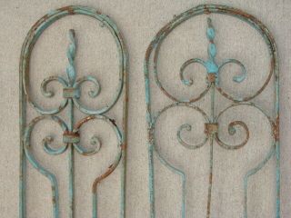 Antique Wrought Iron Garden Gate Guards Architectural Salvage Pair Vintage 2