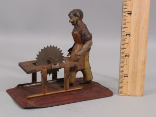 Early 20thc Antique German Tin Lithograph Model Toy Shop Worker,  Grinding Wheel