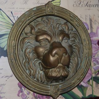 Lrge Vintage - Antique Brass Lion Head Door Knocker - Three Dimensional