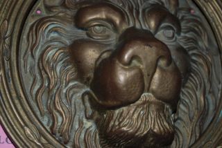Lrge Vintage - Antique Brass Lion Head Door Knocker - Three Dimensional 2