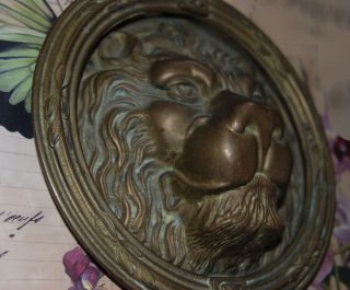 Lrge Vintage - Antique Brass Lion Head Door Knocker - Three Dimensional 3