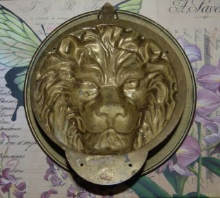 Lrge Vintage - Antique Brass Lion Head Door Knocker - Three Dimensional 5