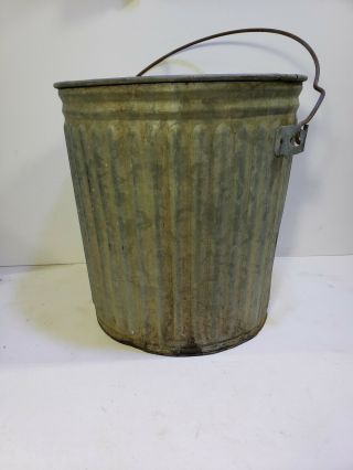 Vintage Galvanized Metal Trash Garbage Can With Handle 16” Rustic Farmhouse