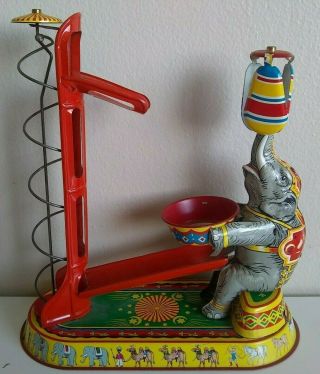 Vintage Circus Elephant German Wind Up Lift Ball Tin Jw Toy Germany Us Zone
