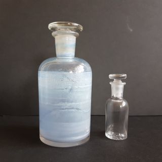 Vtg Two Rare Glass Apothecary Pharmacy Jar/bottle W/stopper