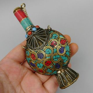 Snuff Bottle Pendants Decor Purple Red Turquoise Gemstone Ancient Natural Brass 4
