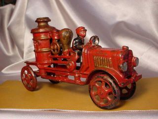 Antique Cast Iron Fire Pumper With Iron Spoke Wheels