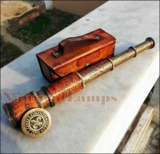 Antique - Brass - Telescope - Marine - Nautical - Leather - Pirate - Spyglass - Vintage - Scope