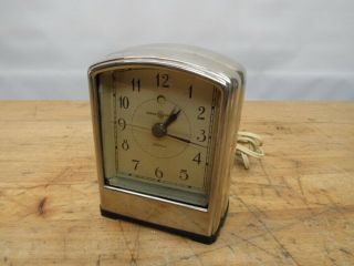 C1930 Vintage Art Deco Ge Telechron Alarm Clock Lighted Chrome Model Ab 712
