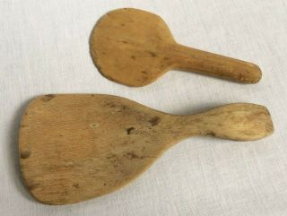 2 Wooden Antique Butter Paddles Old Solid Wood Primitive Kitchen Tools