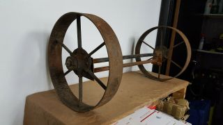 Vintage Cast Iron 6 Spoke Wheels With Axle Wheel13 3/4 In By 2 1/2 Wide Axle 22