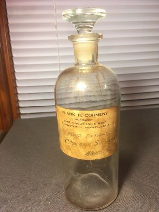 Very Rare Frank H.  Cormeny Fluid Extract Apothecary Bottle Lancaster,  Pa
