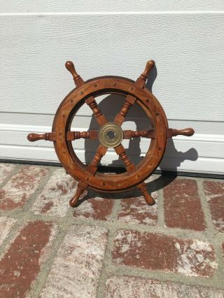 16 " Wood / Brass Ship Wheel Nautical Maritime Wall Decor Pirate Captain