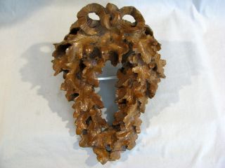 Antique Black Forest Carved Wreath - Holly Leaves - Wall Plaque