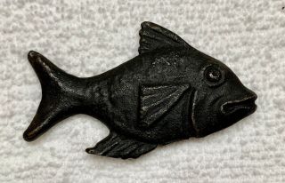 Antique American Folk Art Cast Iron Paperweight Of A Fish