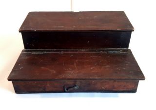 1920s Wooden Triple Storage (pen) Box For Desk Top.  School/ Clerical/ Work Use