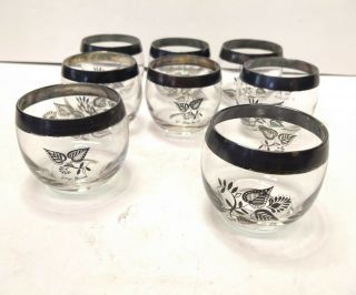 Vtg Mcm Set Of 8 Georges Briard Damask Silver Trim Roly Poly Cocktail Glasses