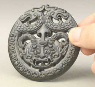 Old Chinese Natural Jade Hand - Carved Dragons Pendant