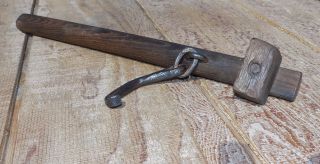 RARE 19th C.  ANTIQUE HAND FORGED IRON HOOK on WOODEN HANDLE FARMING TOOL 5