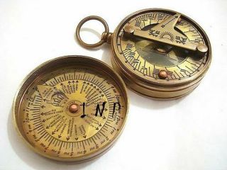 Hand Crafted Brass Antique Sundial Compass Brown Colour Pocket Compass