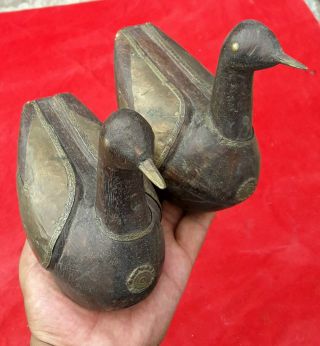 Vintage Handcrafted Brass Fitted Wooden Duck 