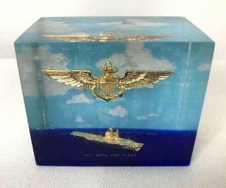 Vintage Us Secretary Of The Navy Acrylic Paperweight Display