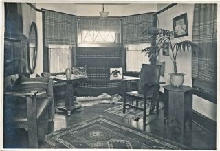C1890 Victorian Interior Sitting Room Arts & Crafts Couch,  Potted Fern Photograph