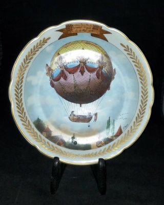 Antique French Balloon Plate Sign J Siquier Hand Painted Paste Porcelain