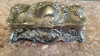 Large Antique Art Nouveau Silver Jewelry Box Rose Floral Glove Box Casket