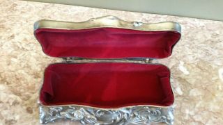 Large Antique Art Nouveau Silver Jewelry Box Rose Floral Glove Box Casket 3