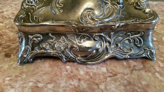 Large Antique Art Nouveau Silver Jewelry Box Rose Floral Glove Box Casket 4