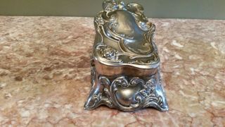 Large Antique Art Nouveau Silver Jewelry Box Rose Floral Glove Box Casket 5