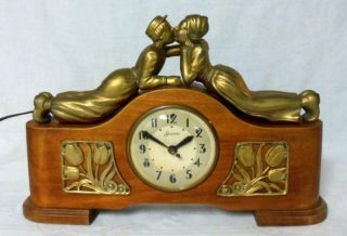 Sessions Vintage Art Deco Dutch Boy & Girl Shelf Mantel Clock