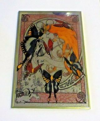 Vintage Art Nouveau Mirror Fairy Queen After Alphonse Mucha Japan Butterflies