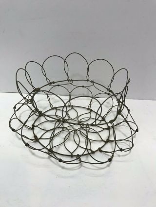 ANTIQUE PRIMITIVE VINTAGE EARLY 1900 ' S OLD TWISTED WIRE COLLAPSIBLE EGG BASKET 3