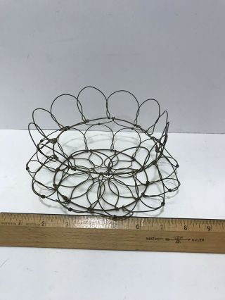 ANTIQUE PRIMITIVE VINTAGE EARLY 1900 ' S OLD TWISTED WIRE COLLAPSIBLE EGG BASKET 5