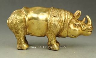 A pair Chinese old fengshui copper hand - carved rhinoceros Rhino statue f01 5