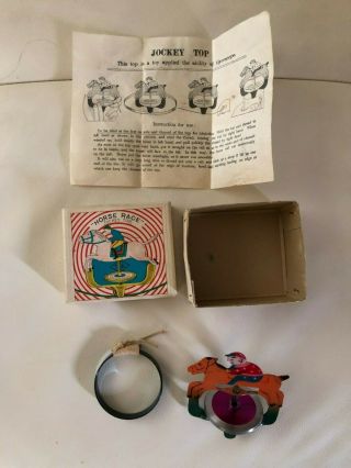 Vintage&rare Japan Made T.  K Horse Race Jockey Top Gyroscope Spinning Toy Boxed
