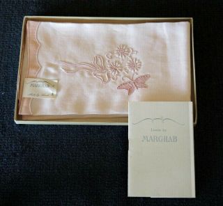 1950 Marghab Linen Hand Towel Pink Butterfly & Daisy Pattern