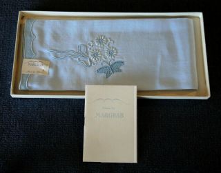 1950 Marghab Linen Hand Towel Blue Butterfly & Daisy Pattern