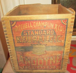 Antique Dove Tailed Packing Box Twitchell Champlin & Co Neuralgic Anodyne