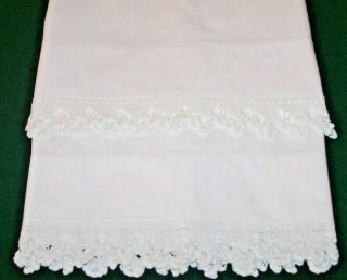 Pair Vintage Snow White Pillowcases,  Hand Crocheted Trim,  Large 22 " X 30 ",  C1930