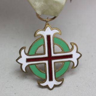 Antique Portugal Enamel Cross Medal Decoration With Ribbon
