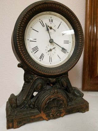 Antique 1930s Seth Thomas Alarm Mantle - Desktop Clock Brass & Cast Iron,  Keys